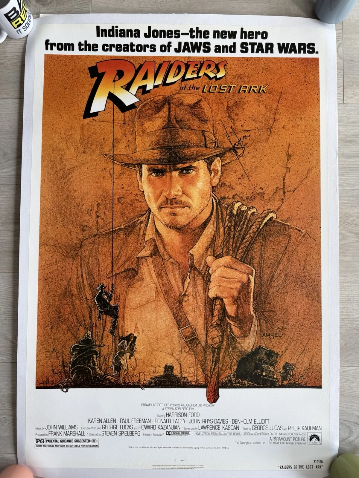 Harrison Ford — Harrison Ford SIGNED Indiana Jones Raiders Full Movie 27x41 Poster LINEN BACKED
