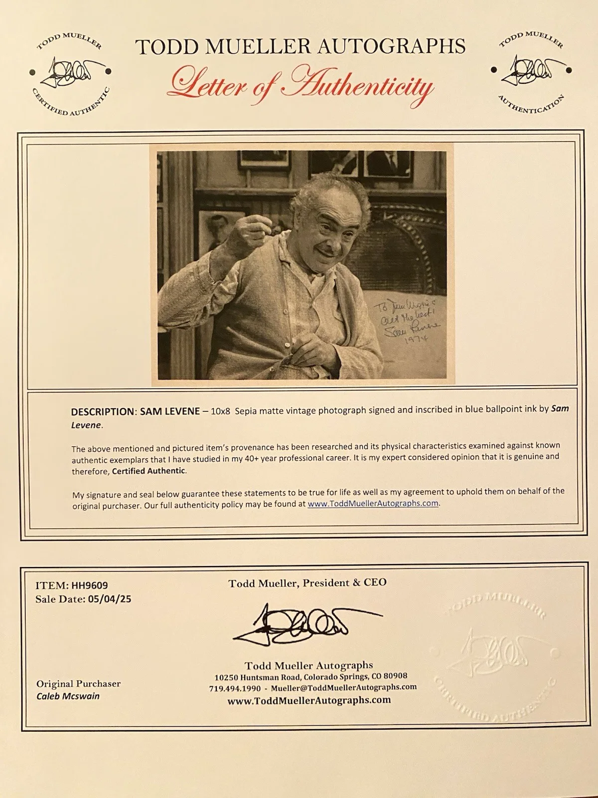 Sam Levene — Sam Levene Signed Autographed Photo With COA The Thin Man Crossfire Mad Miss Man, изображение 4