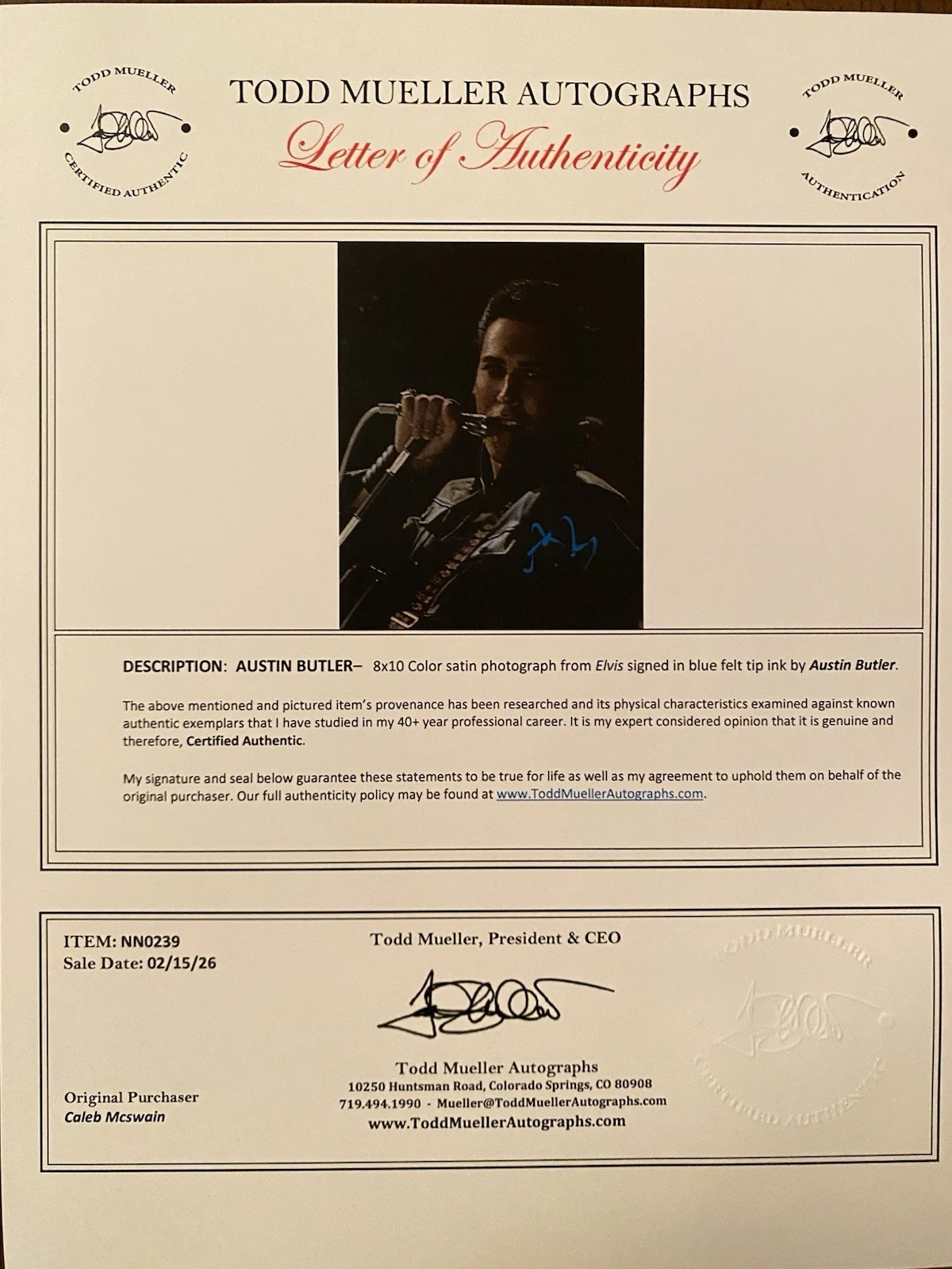 Austin Butler — Austin Butler Signed Autographed Photo As Elvis Presley With COA, image 4