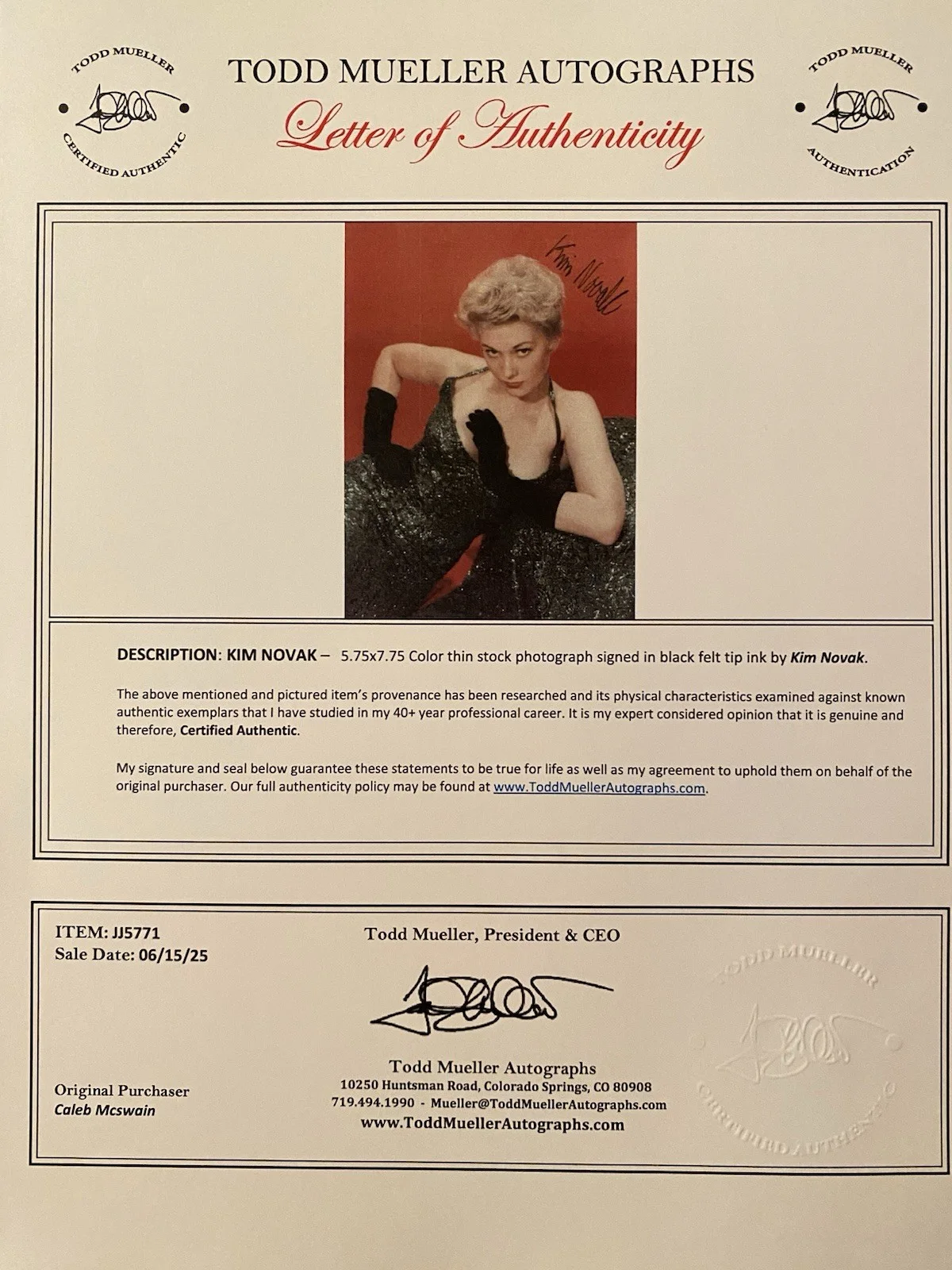 Kim Novak — Kim Novak Signed Autographed Photo With COA Vertigo Bell Book And Candle, изображение 5