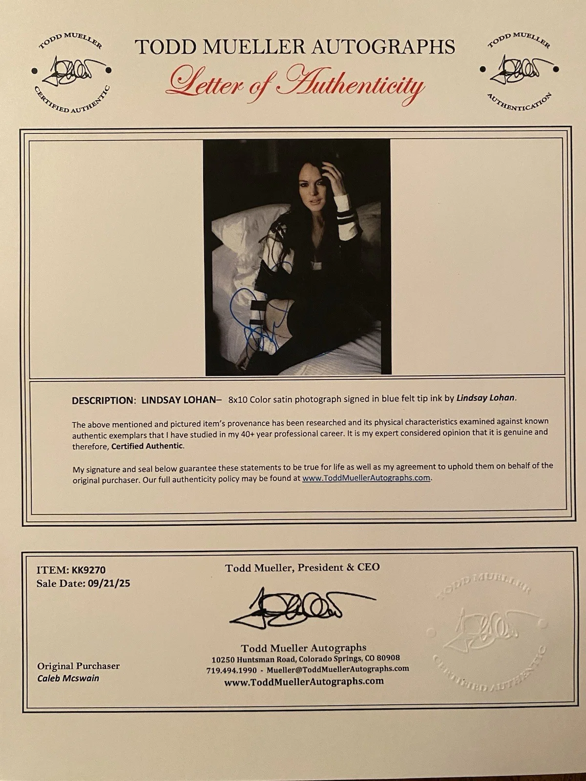 Lindsay Lohan — Lindsay Lohan Signed Autographed 8x10 Photo With COA Freaky Friday Mean Girls, изображение 4