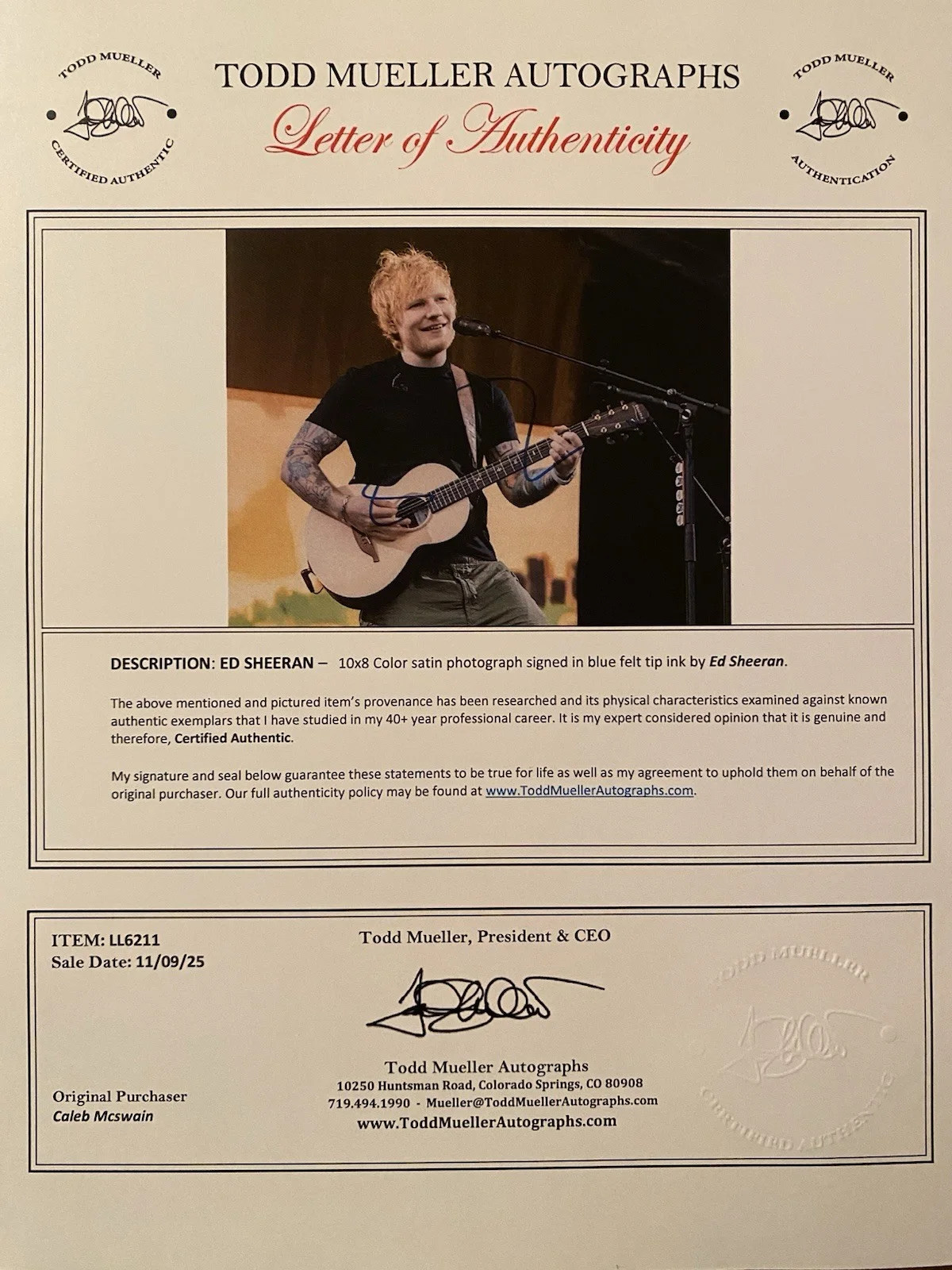 Ed Sheeran Signed Autographed 10x8 Photo With COA Singer Songwriter Perfect, изображение 4