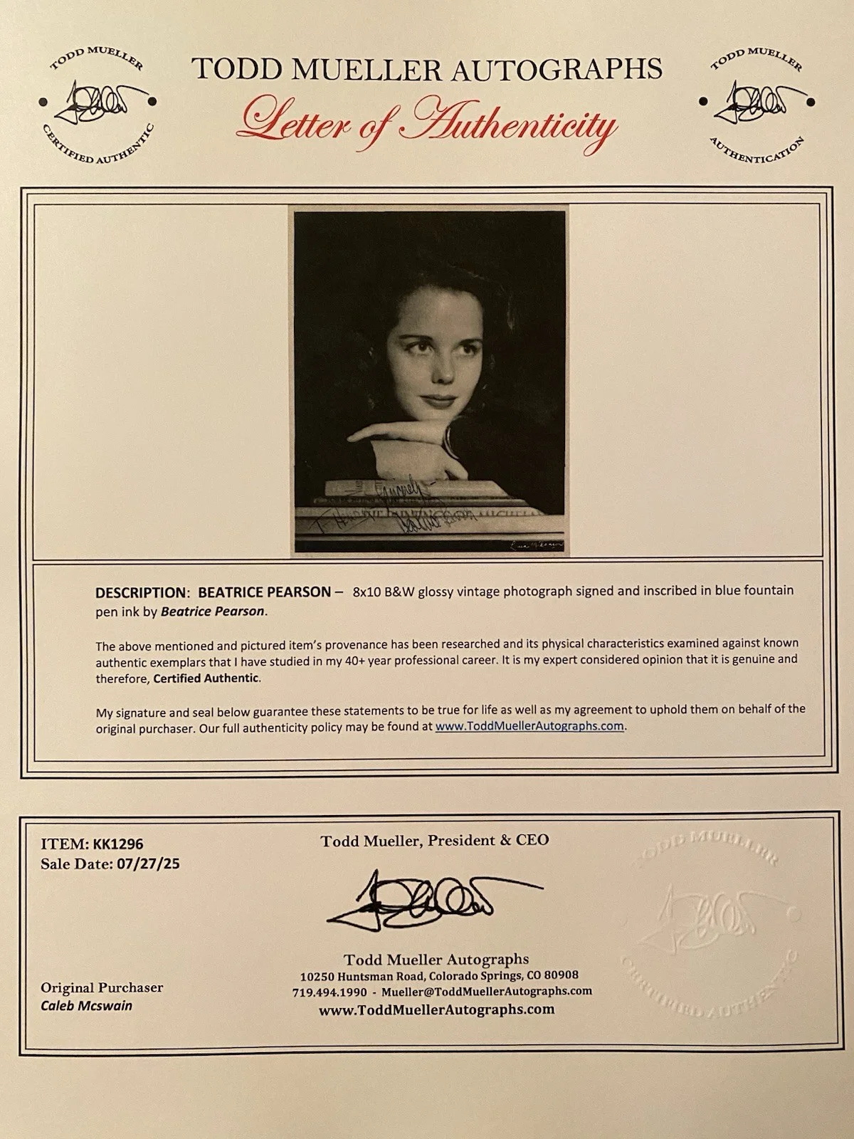 Beatrice Pearson — Beatrice Pearson Signed Autographed Photo With COA Force Of Evil Lost Boundaries, изображение 5