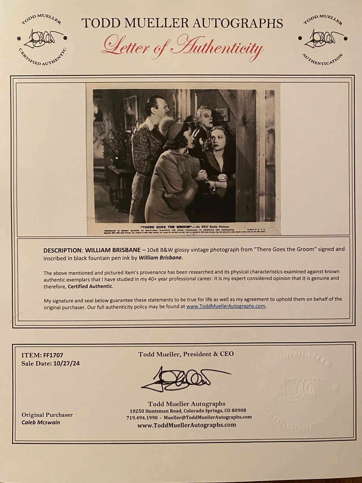 William Brisbane — William Brisbane Signed Photo With COA Shall We Dance There Goes The Groom RARE, изображение 3