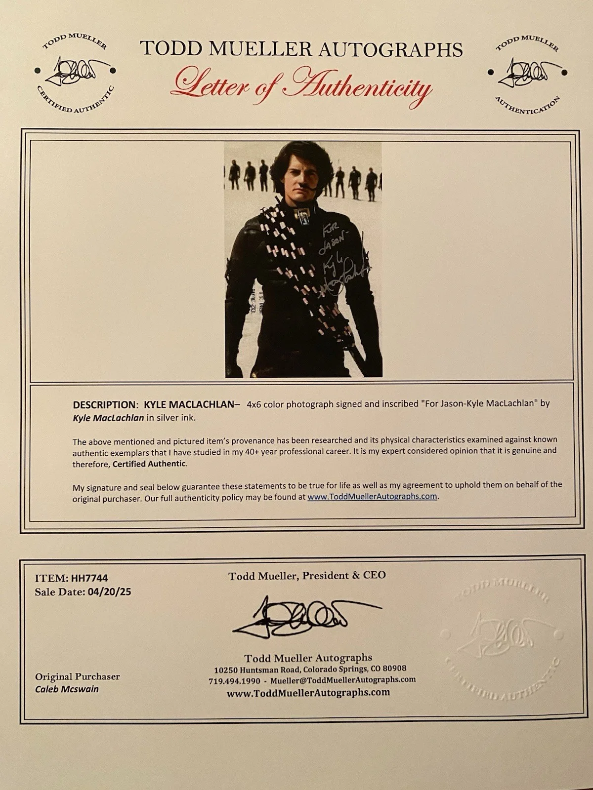 Kyle Maclachlan — Kyle Maclachlan Signed Autographed Photo With COA Dune Paul Atreides, image 4