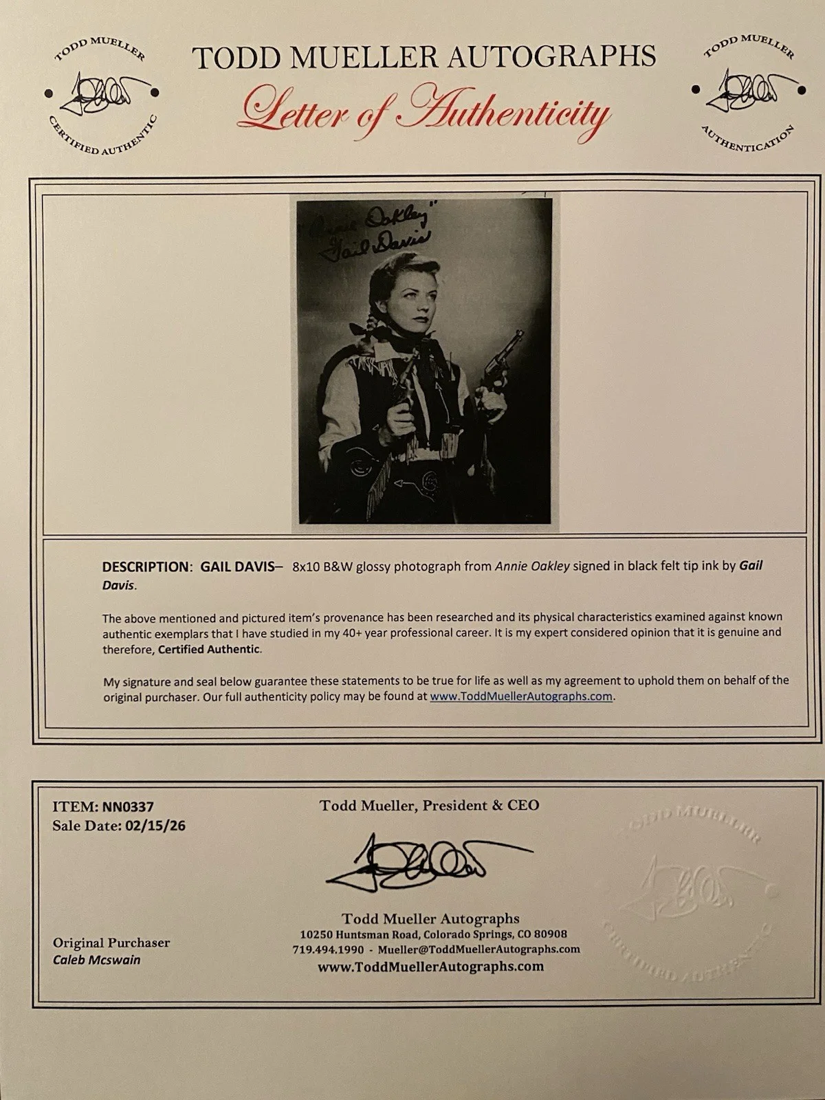 Gail Davis — Gail Davis Signed Autographed 8x10 Photo With COA Annie Oakley, изображение 4