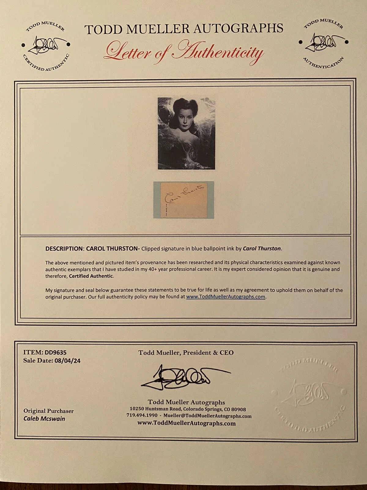 Carol Thurston — Carol Thurston Signed Autograph Card With COA The Life And Legend Of Wyatt Earp, изображение 3