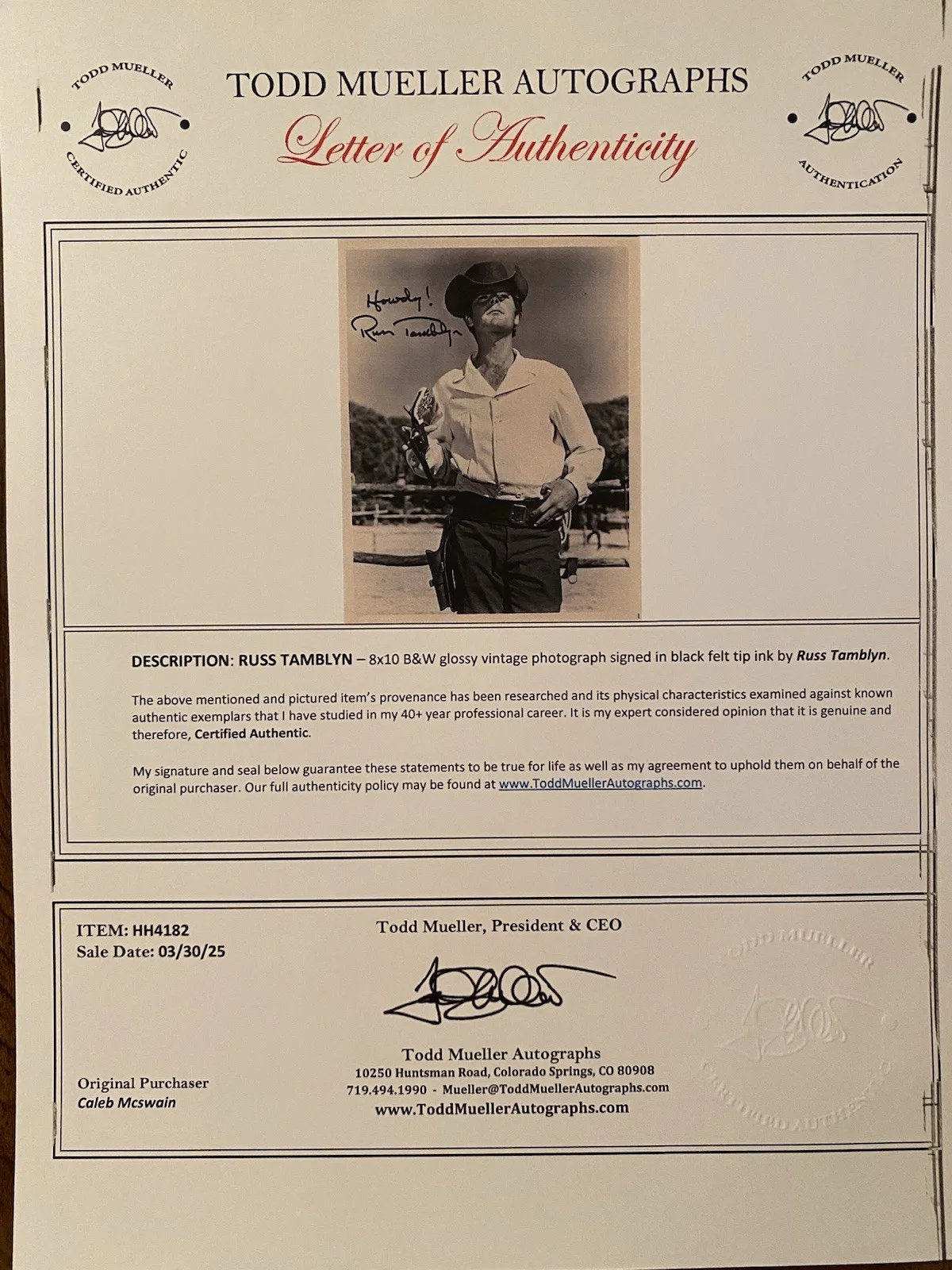 Russ Tamblyn — Russ Tamblyn Signed Autographed Photo With COA The Fastest Gun Alive Gunfighter, изображение 4