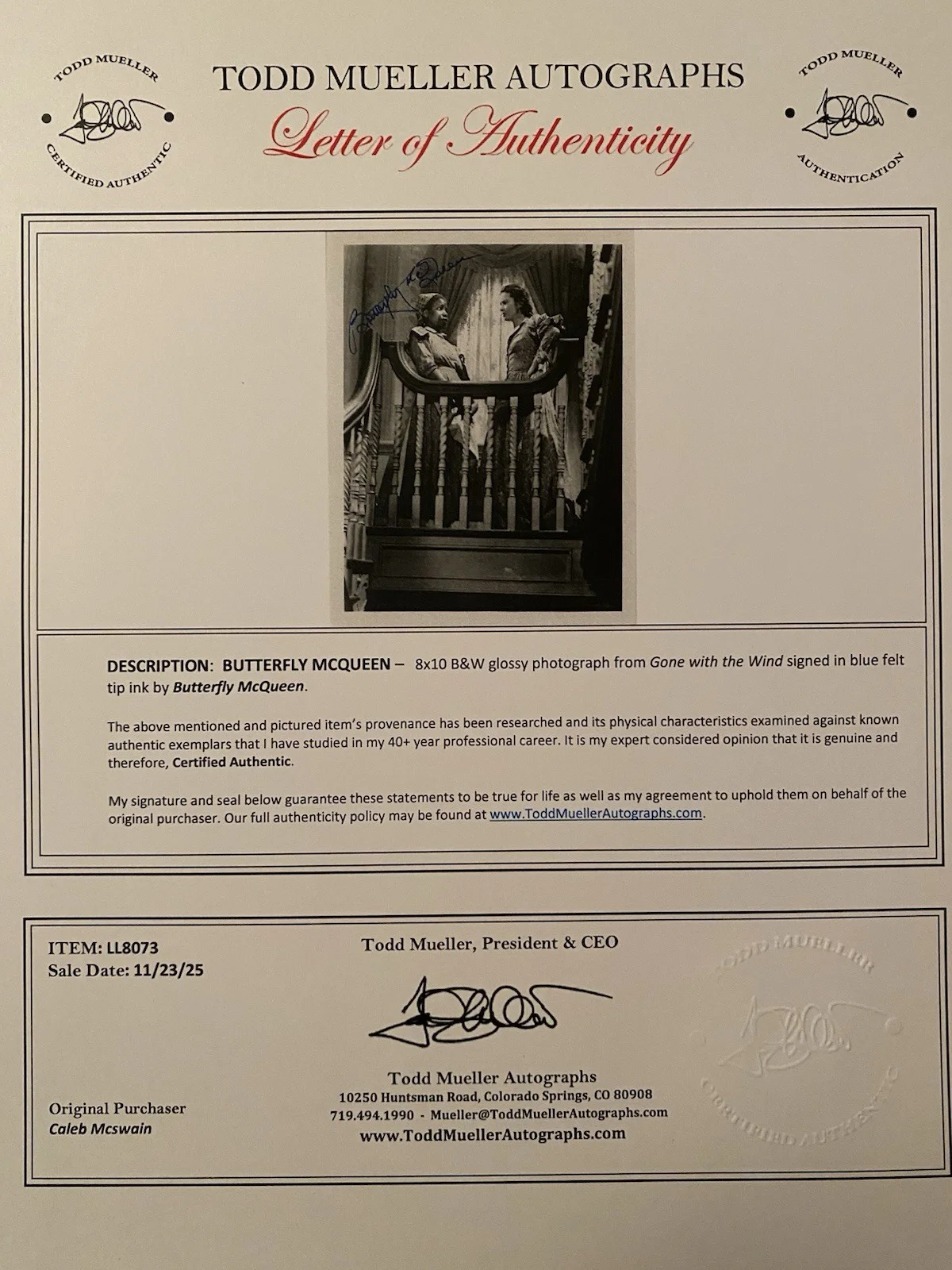 Butterfly McQueen — Butterfly McQueen Signed Autographed 8x10 Photo With COA Gone With The Wind, изображение 4