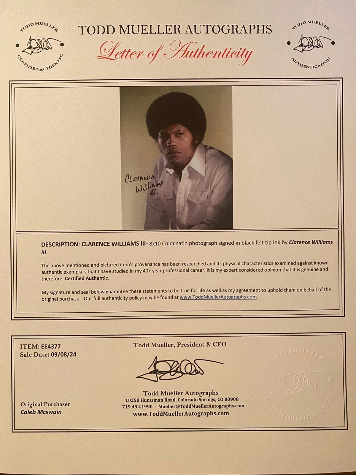 Clarence Williams, Clarence Williams III — Clarence Williams III Signed Autographed Photo With COA The Mod Squad, изображение 3