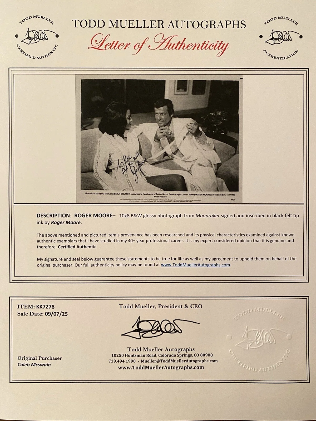 Roger Moore — Roger Moore James Bond 007 Signed Autographed Photo With COA Moonraker Octopussy, изображение 4