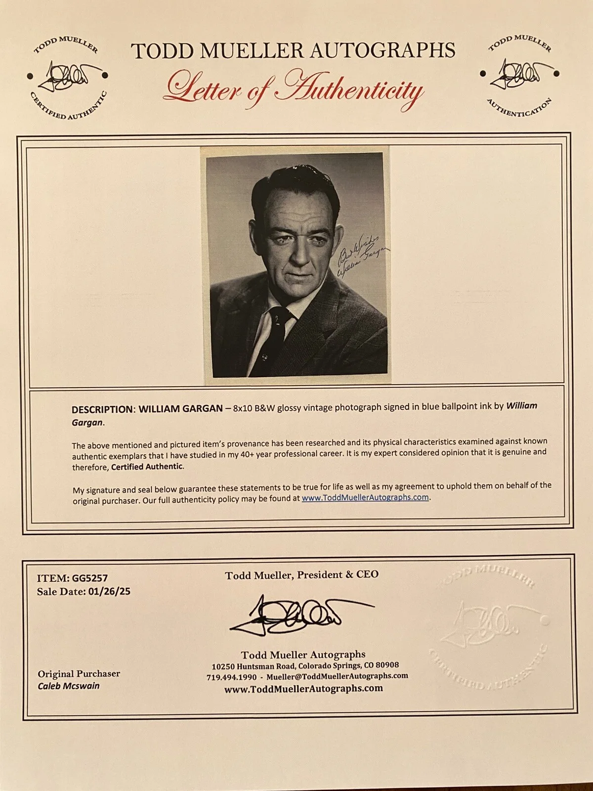 William Gargan — William Gargan Signed Autographed Photo The Bells Of St Mary’s Who Done It Etc, изображение 3