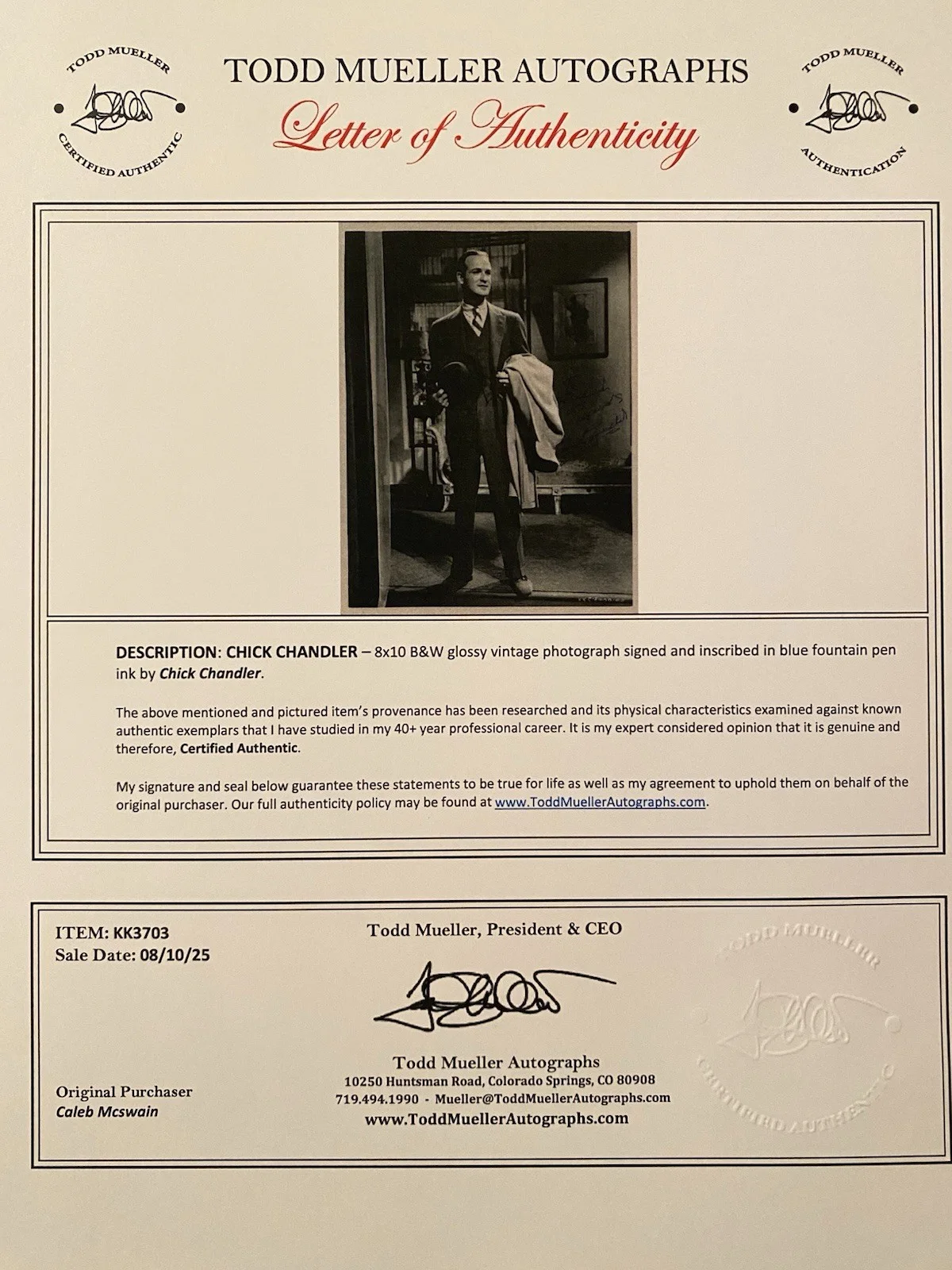 Chick Chandler — Chick Chandler Signed Autographed Photo With COA Holiday Affair A Star Is Born, image 4