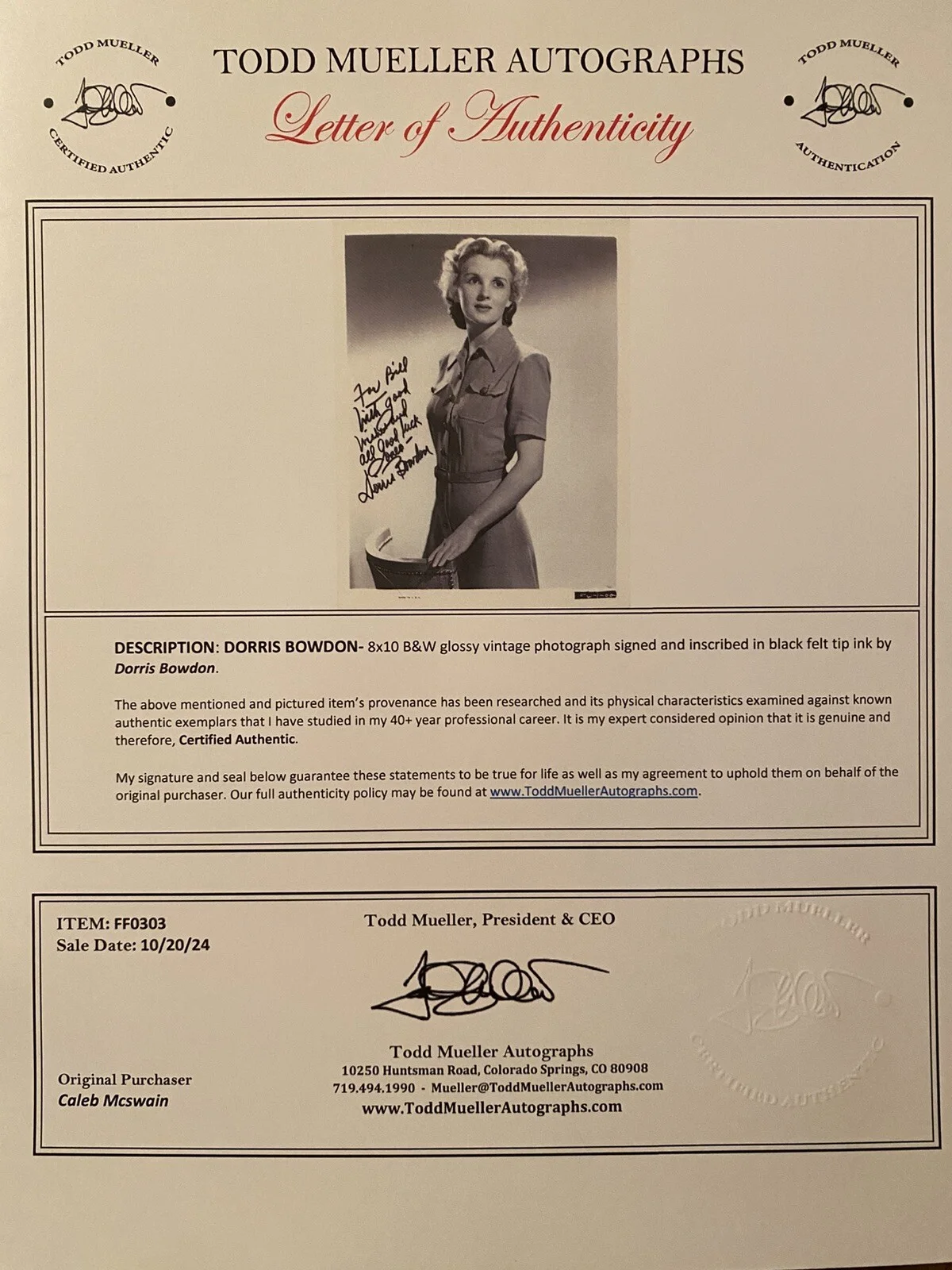 Dorris Bowdon — Dorris Bowdon Signed Photo With COA The Grapes Of Wrath Drums Along The Mohawk, изображение 3