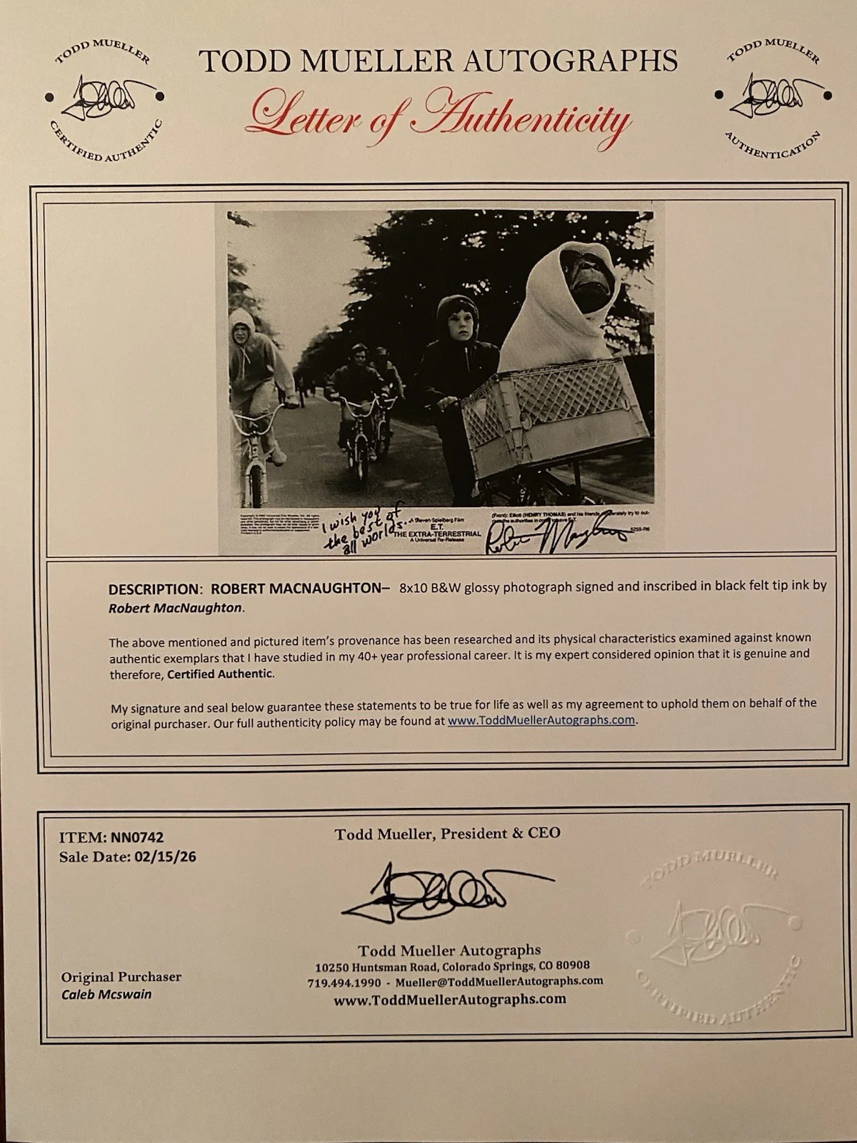 Robert MacNaughton — Robert MacNaughton Signed Autographed Photo With COA ET E T NICE INSCRIPTION, image 5