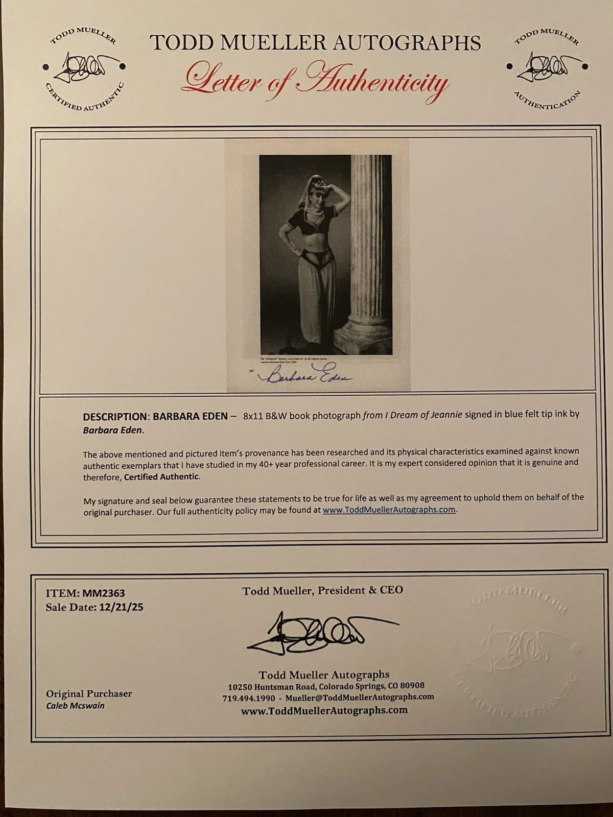 Barbara Eden — Barbara Eden Signed Autographed Photo With COA I Dream Of Jeannie, image 4