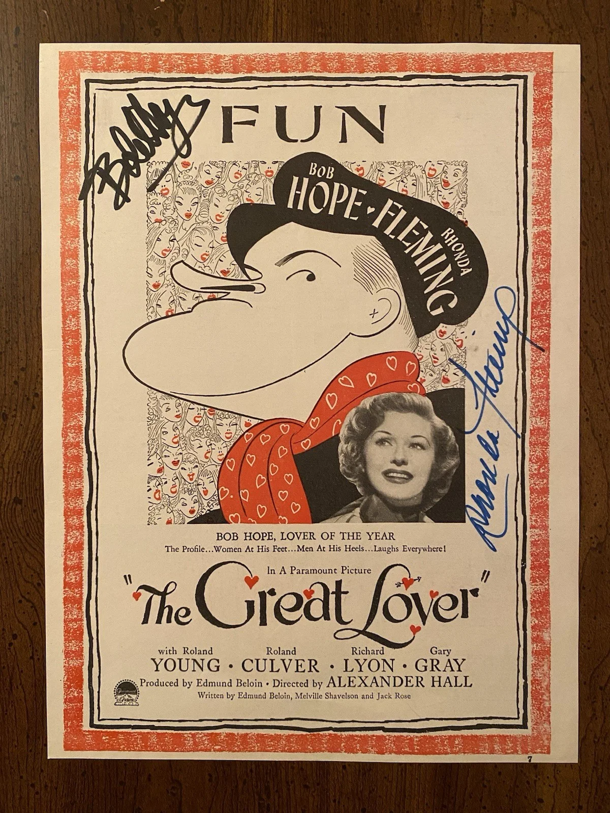 Bob Hope, Rhonda Fleming — Bob Hope Rhonda Fleming Signed Autographed Photo With COA The Great Lover BOTH