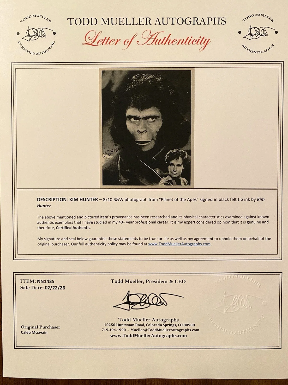 Kim Hunter — Kim Hunter Signed Autographed 8x10 The Planet Of The Apes Photo With COA RARE, изображение 4