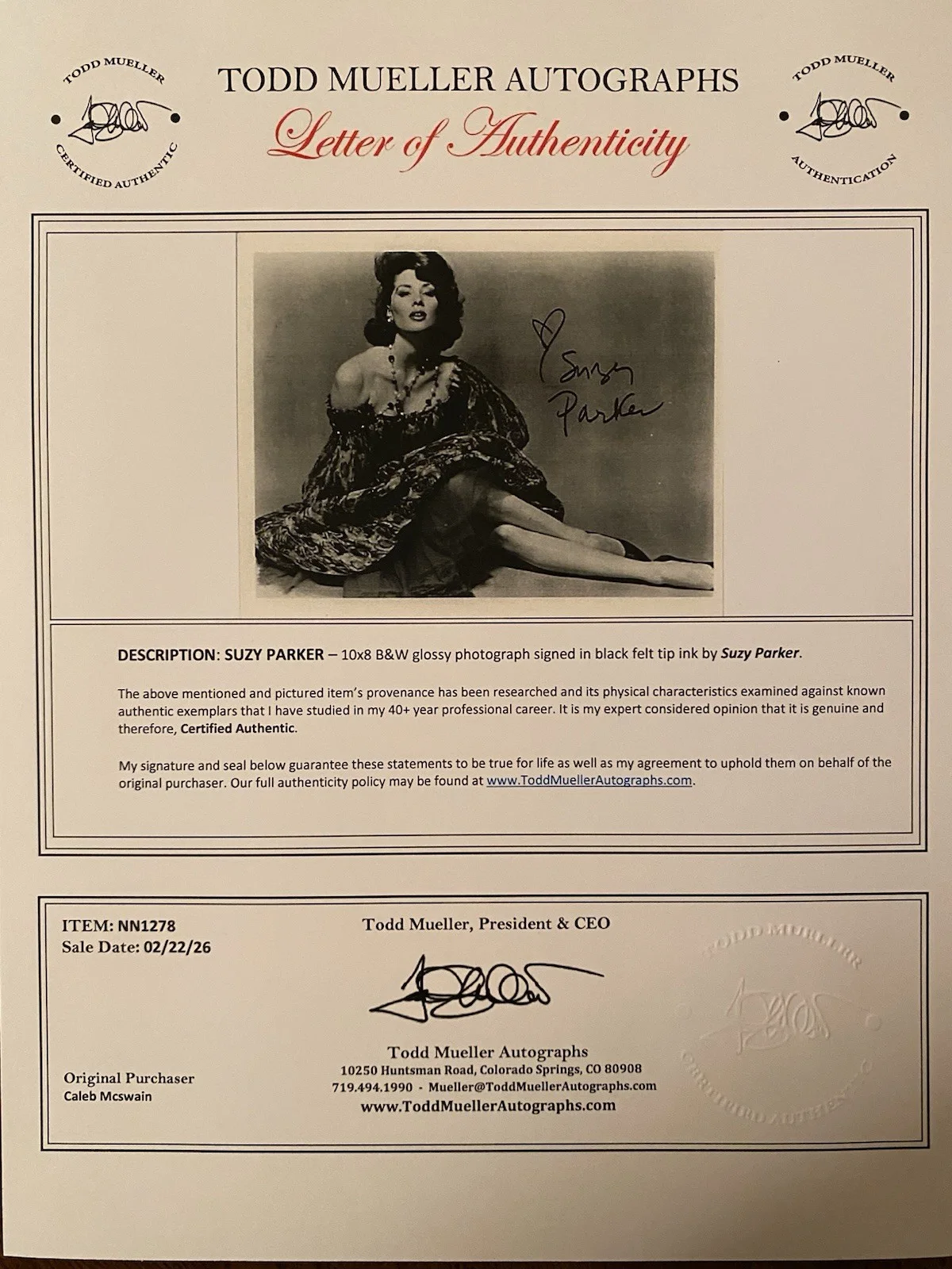 Suzy Parker — Suzy Parker Signed Autographed Photo w/ COA Twilight Zone The Best Of Everything, изображение 4