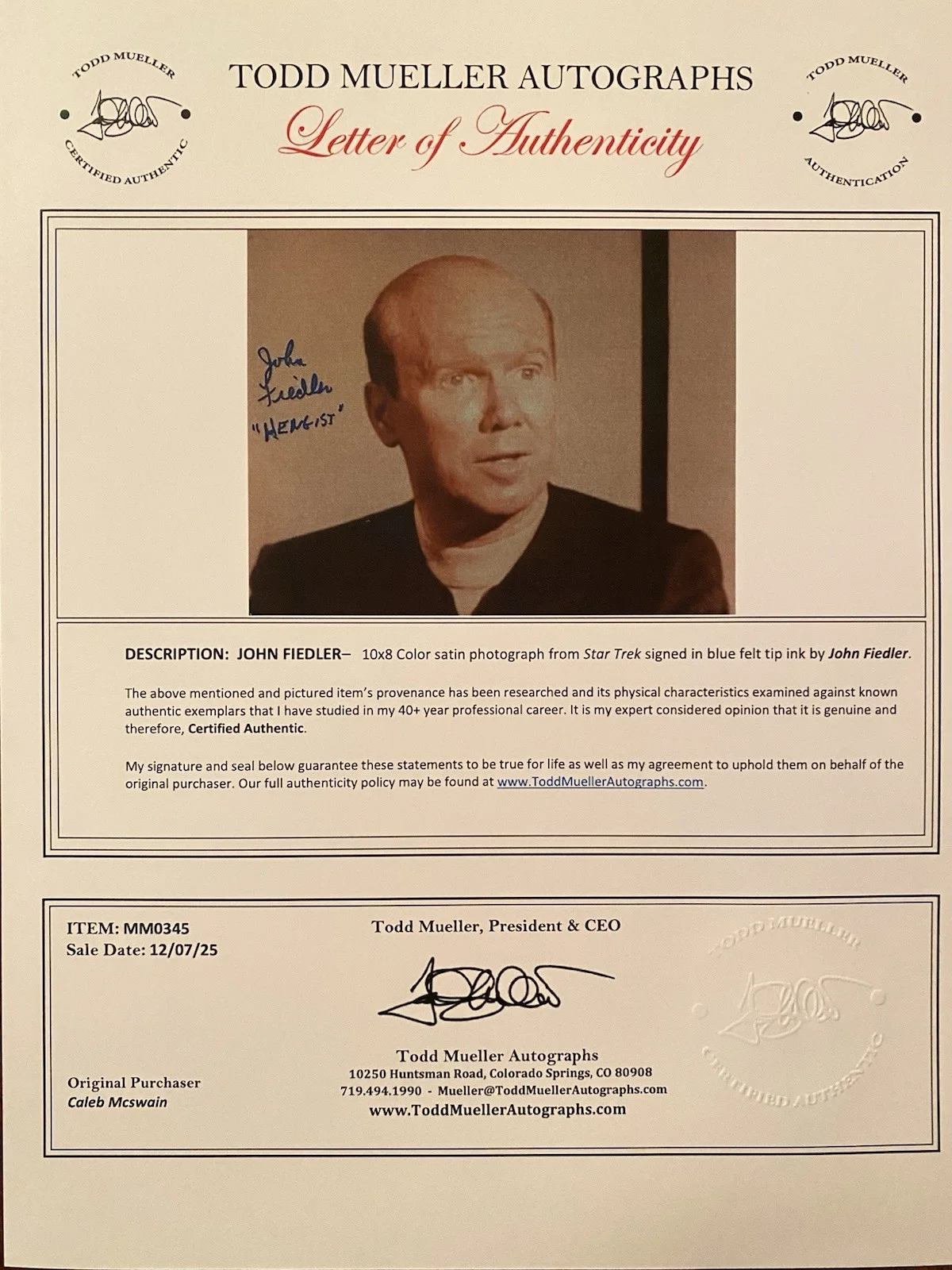 John Fiedler — John Fiedler Signed Autographed Star Trek The Original Series Photo With COA RAR, изображение 4