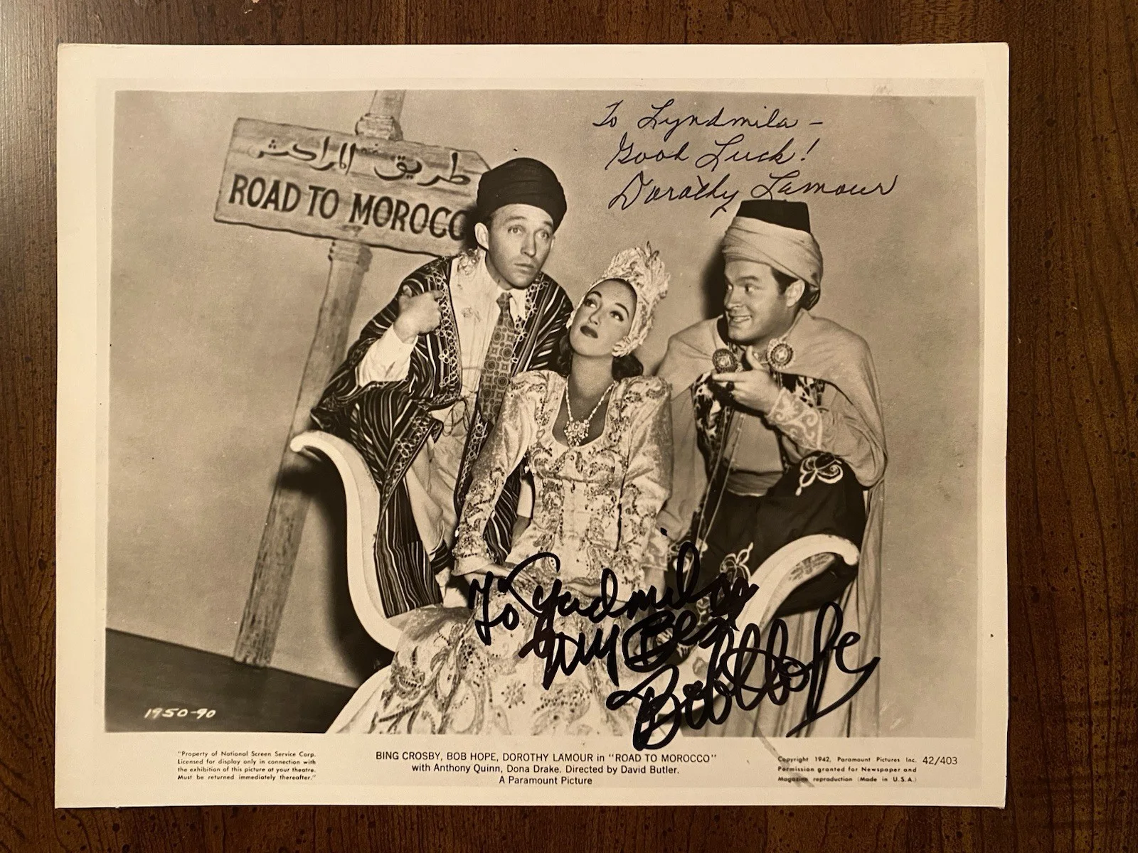 Bob Hope, Dorothy Lamour — Bob Hope Dorothy Lamour Signed Autographed Photo With COA Road To Morocco BOTH