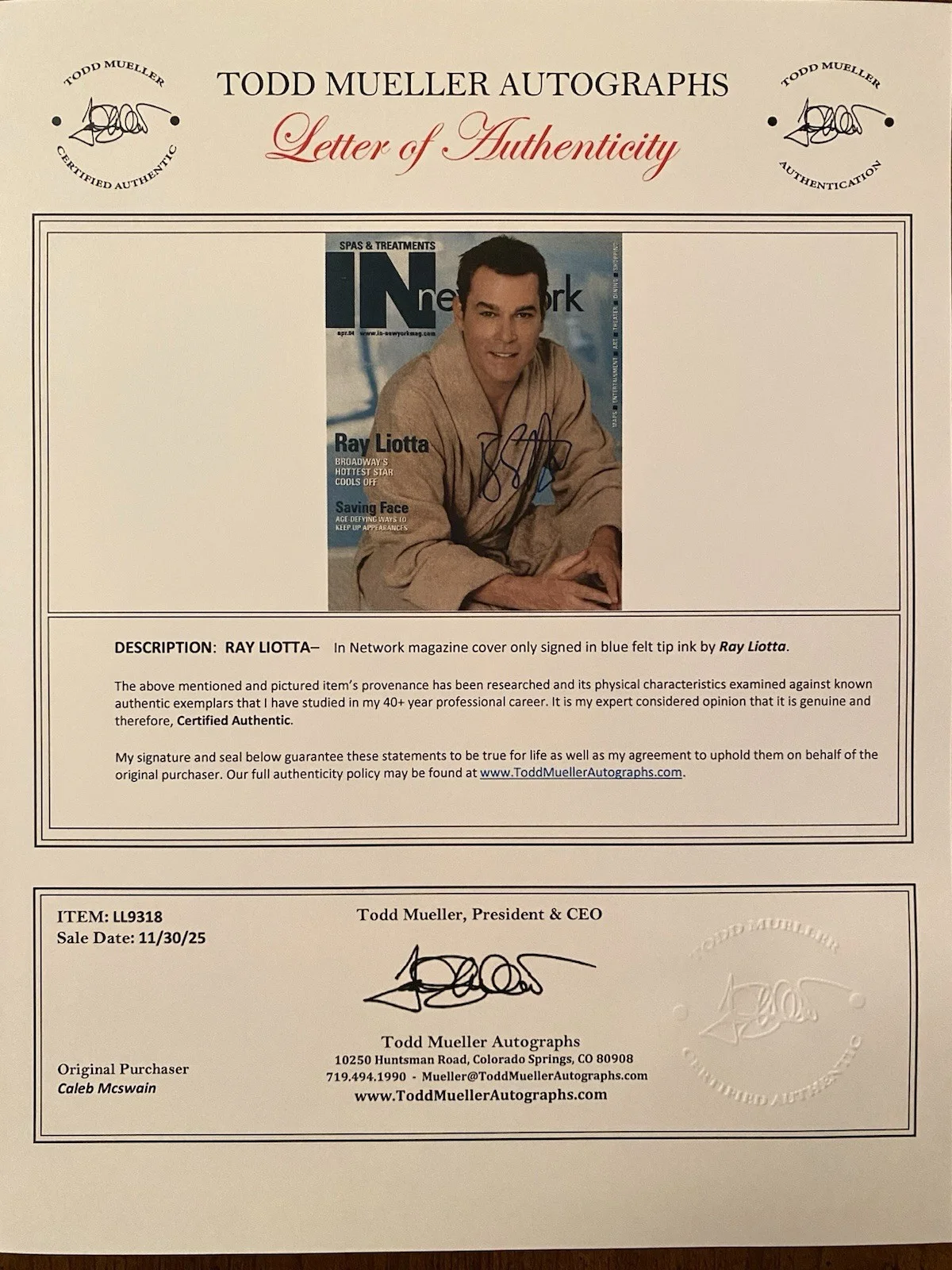 Ray Liotta — Ray Liotta Signed Autographed In New York Magazine With COA Goodfellas Bee Movie, изображение 4