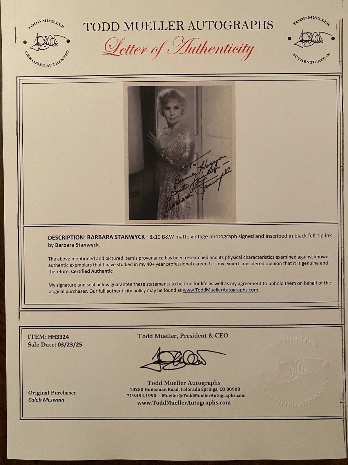 Barbara Stanwyck — Barbara Stanwyck Signed Autographed 8x10 Photo With COA The Big Valley, изображение 4