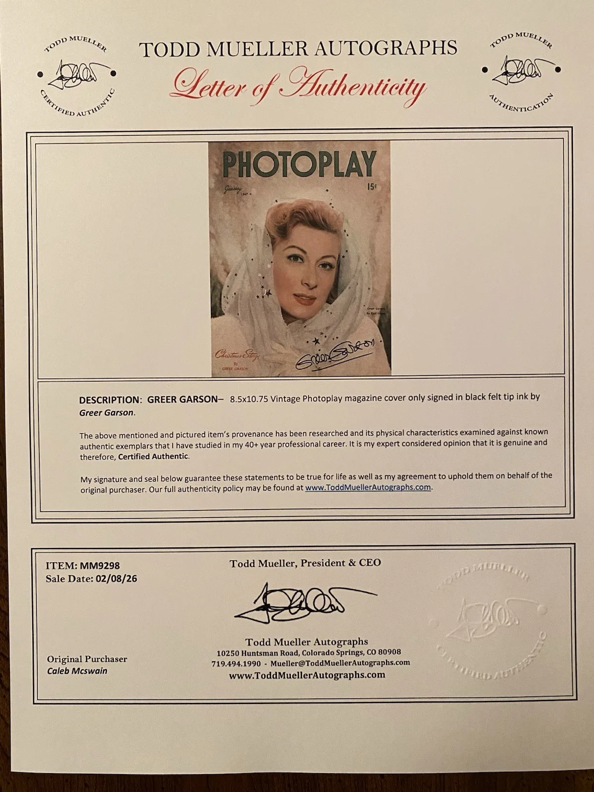 Greer Garson — Greer Garson Signed Autographed Vintage Photoplay Magazine With COA, изображение 4