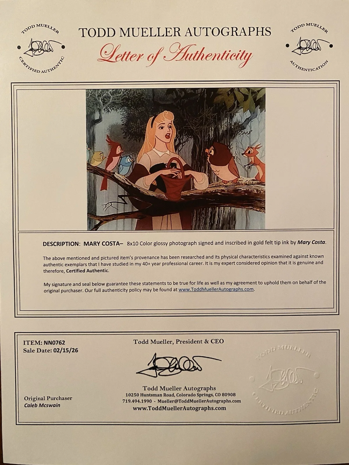 Mary Costa — Mary Costa Signed Autographed Photo With COA Sleeping Beauty Voice Actress, изображение 4