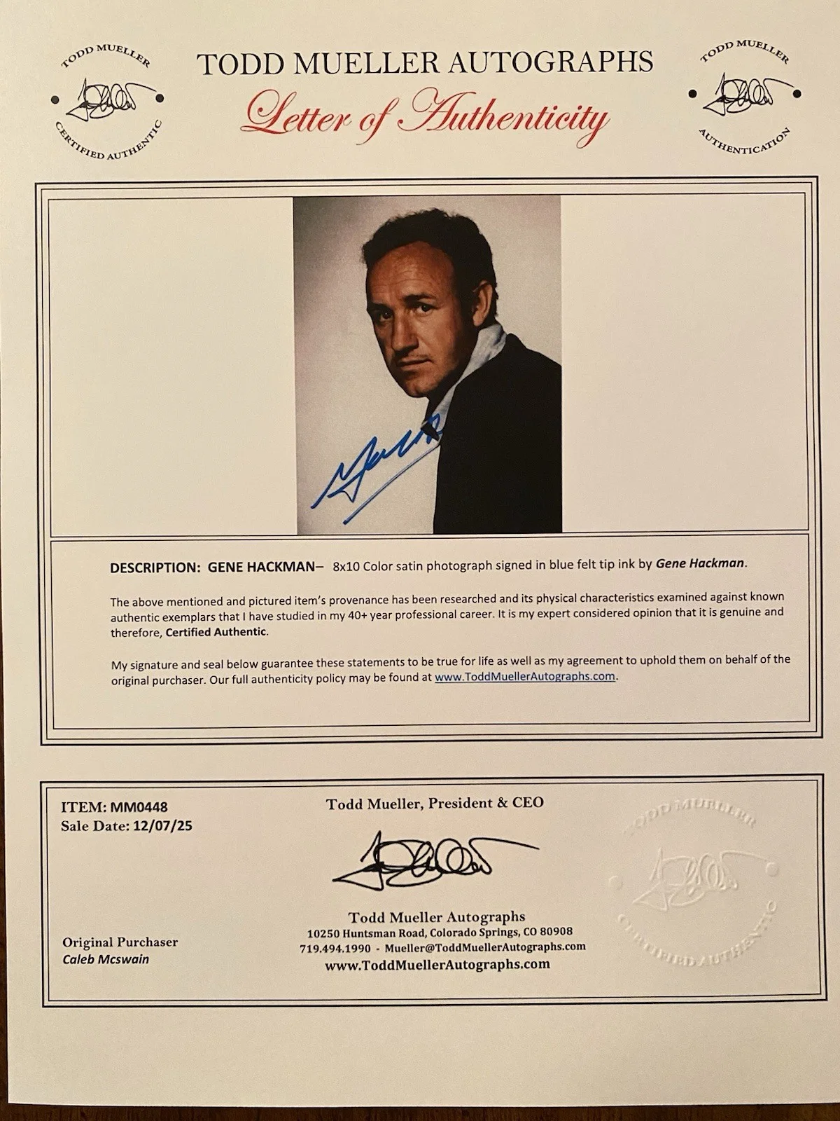 Gene Hackman — Gene Hackman Signed Autographed Photo With COA French Connection Bonnie And Clyd, image 4