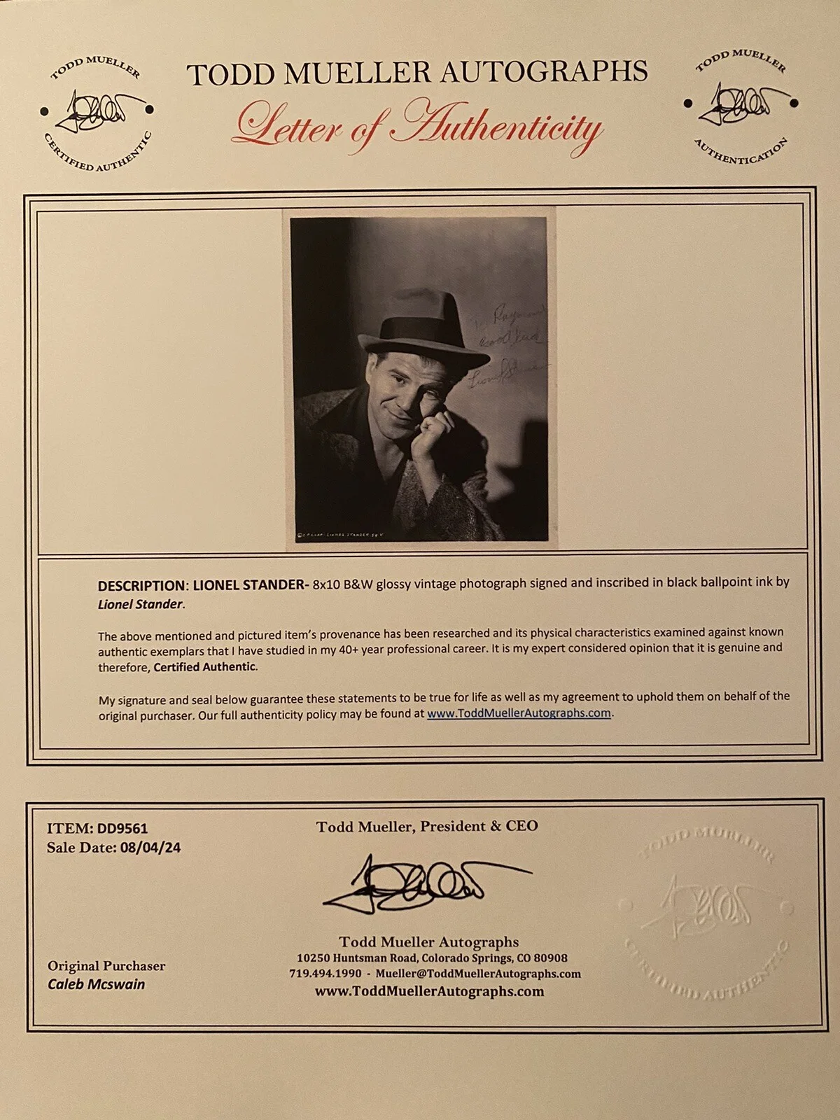 Lionel Stander — Lionel Stander Signed Autograph Photo w/ COA Mr Deeds Goes To Town Hart To Hart, изображение 3