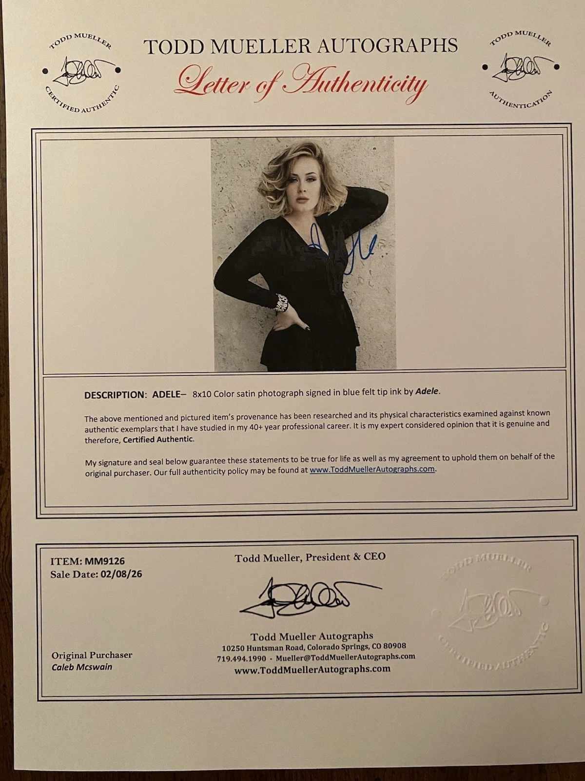 Adele Signed Autographed Photo With COA Singer Hello I Set Fire To The Rain Etc, image 4