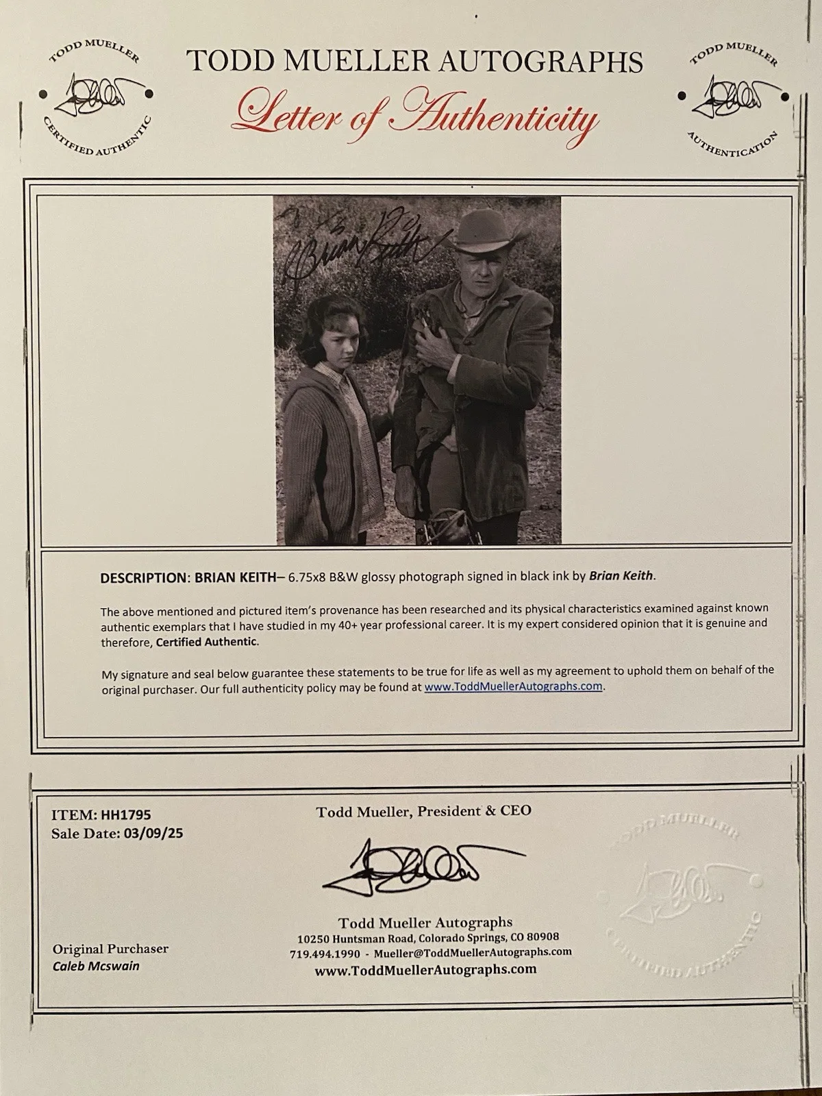 Brian Keith — Brian Keith Signed Autographed Photo Family Affair The Parent Trap With LOA, изображение 5