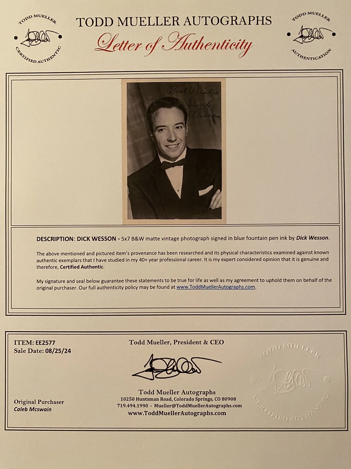 Dick Wesson — Dick Wesson Signed Autographed Photo With COA The Beverly Hillbillies Petticoat, image 3