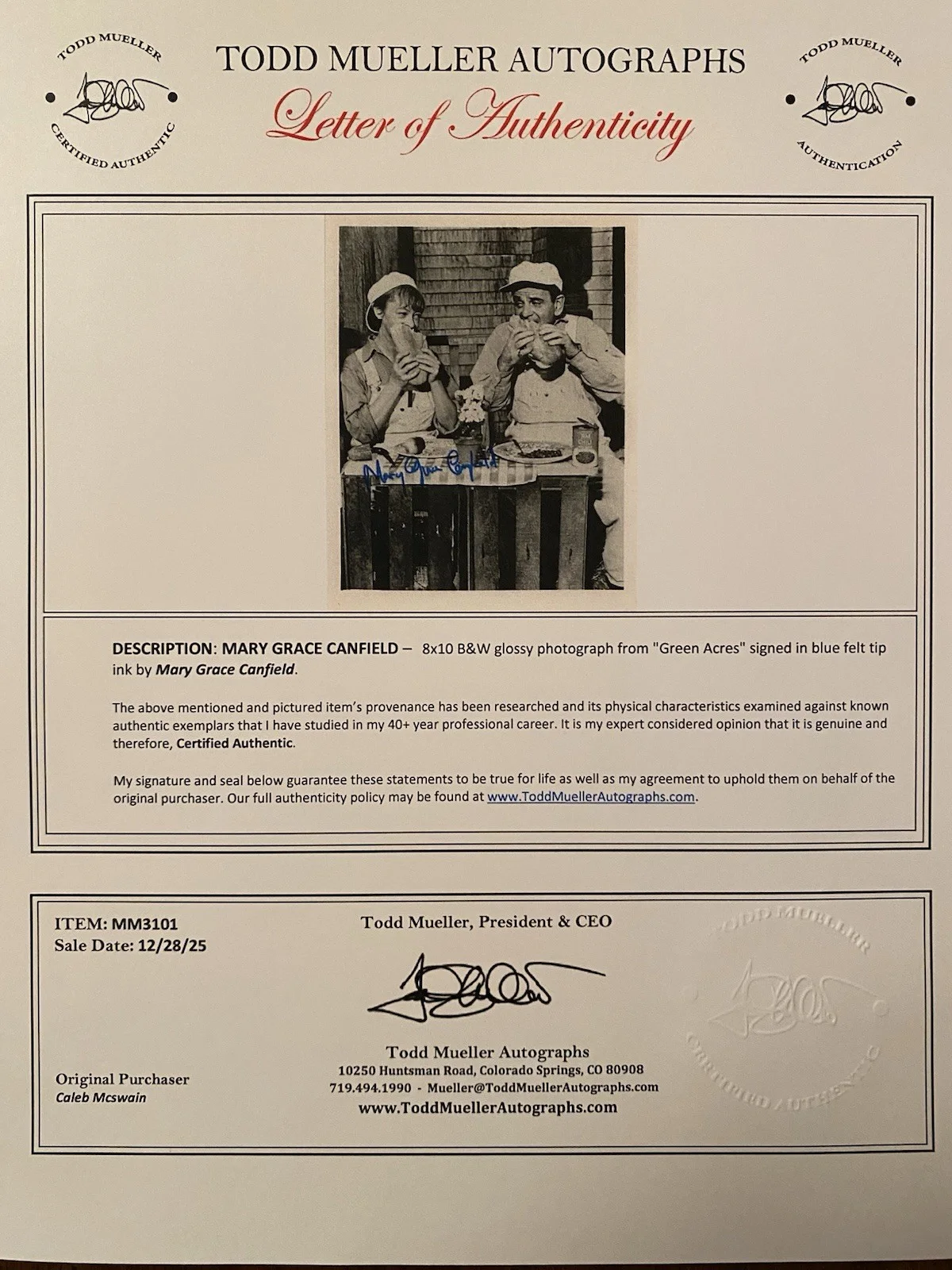 Mary Grace Canfield — Mary Grace Canfield Signed Autographed 8x10 Photo With COA Green Acres, image 4