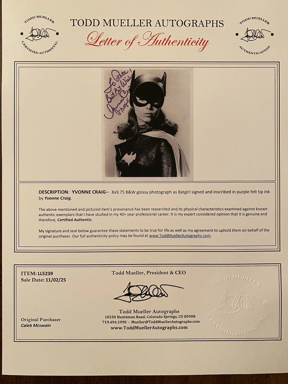 Yvonne Craig — Yvonne Craig Signed Autographed Batgirl Photo With COA Batman 66, image 4