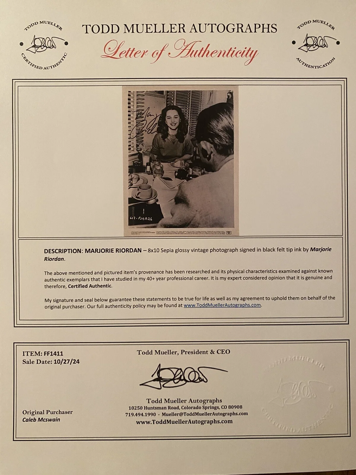 Marjorie Riordan — Marjorie Riordan Signed Autograph Photo w COA Pursuit To Algiers Mr Skeffington, изображение 4