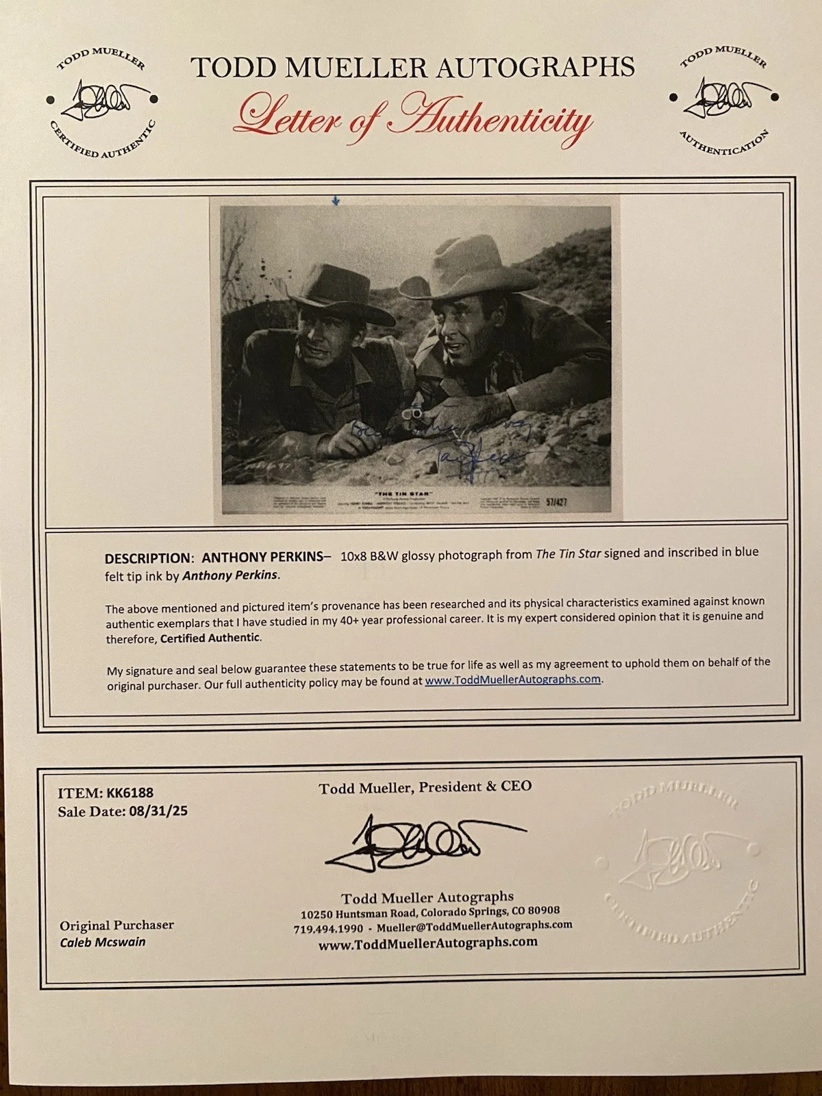 Anthony Perkins — Anthony Perkins Signed Autographed 10x8 Photo With COA The Tin Star, изображение 5