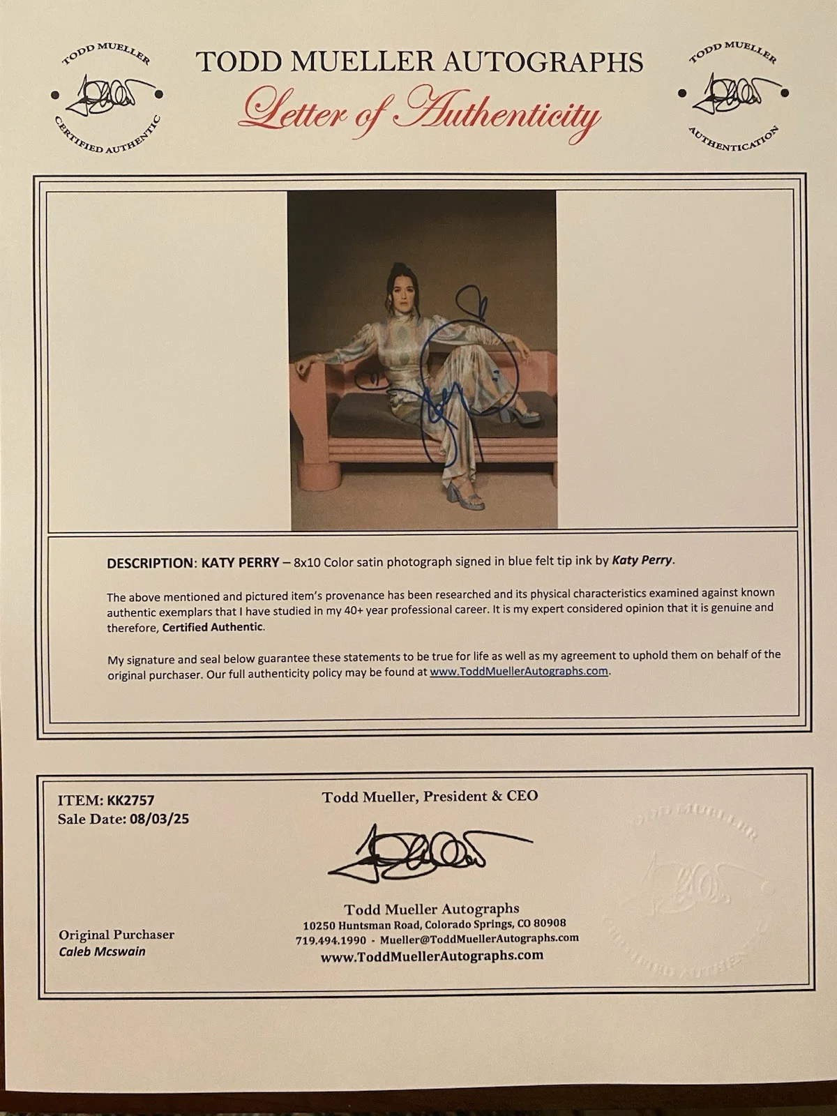 Katy Perry Signed Autographed Photo With COA Singer Firework American Idol Dark, image 4