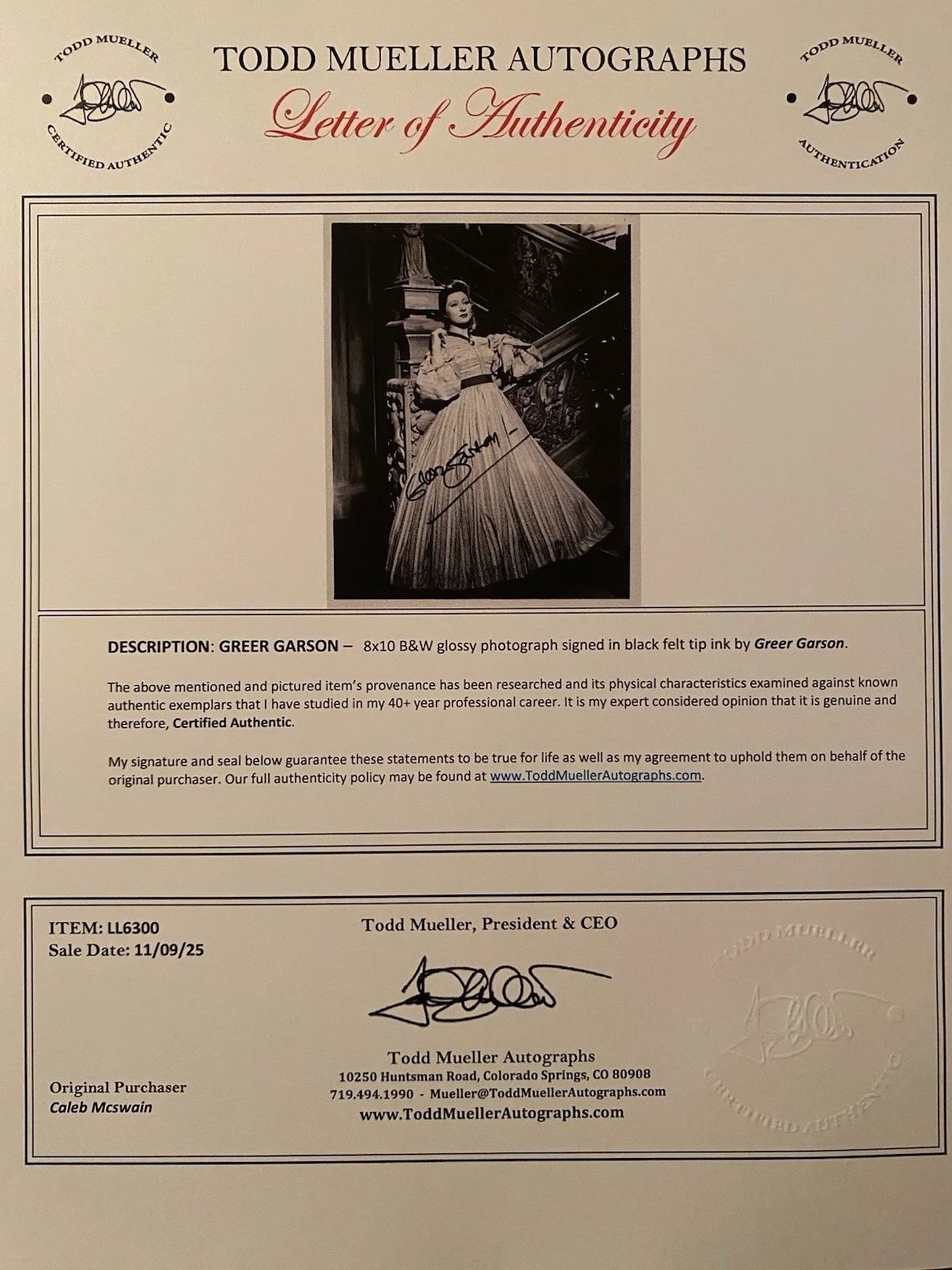 Greer Garson — Greer Garson Signed Autographed Photo With COA Mrs Miniver Random Harvest Etc, image 5