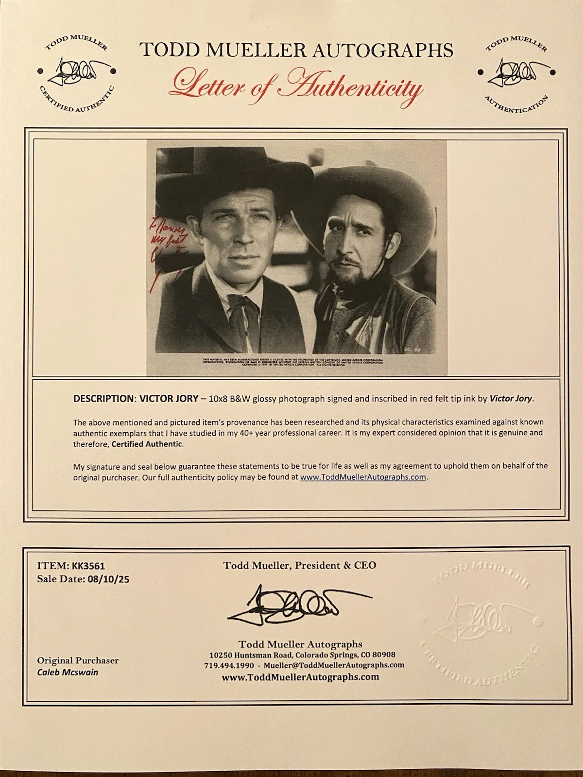 Victor Jory — Victor Jory Signed Autographed Photo With COA The Cariboo Trail Canadian Pacific, image 4