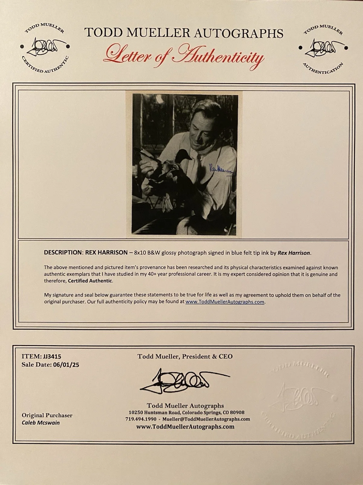 Rex Harrison — Rex Harrison Signed Autographed Photo With COA Doctor Dolittle Dr Dolittle, изображение 4
