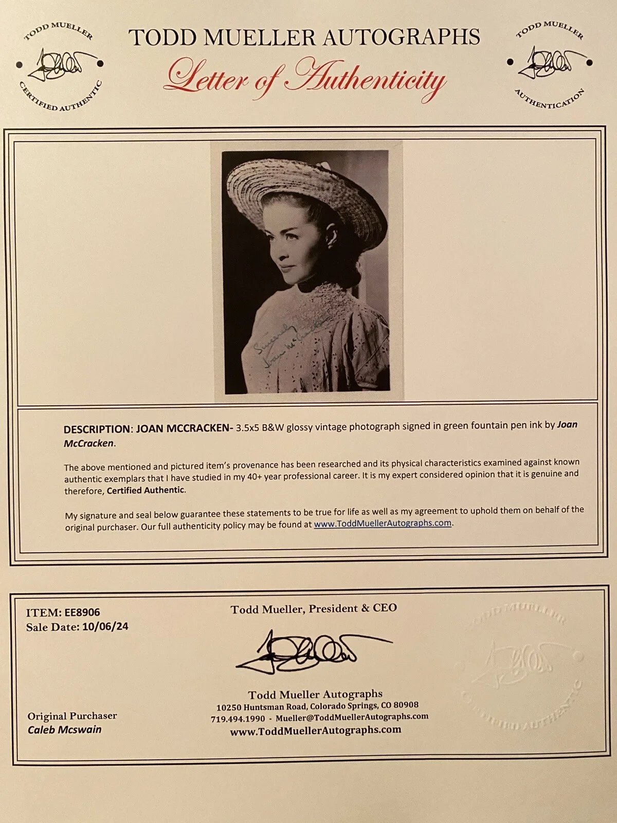 Joan McCracken — Joan McCracken Signed Autographed Photo With COA Good News Hollywood Canteen, изображение 3