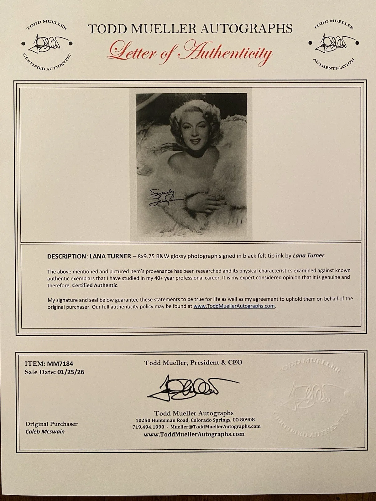 Lana Turner — Lana Turner Signed Autographed Photo With COA Imitation Of Life Peyton Place, изображение 4