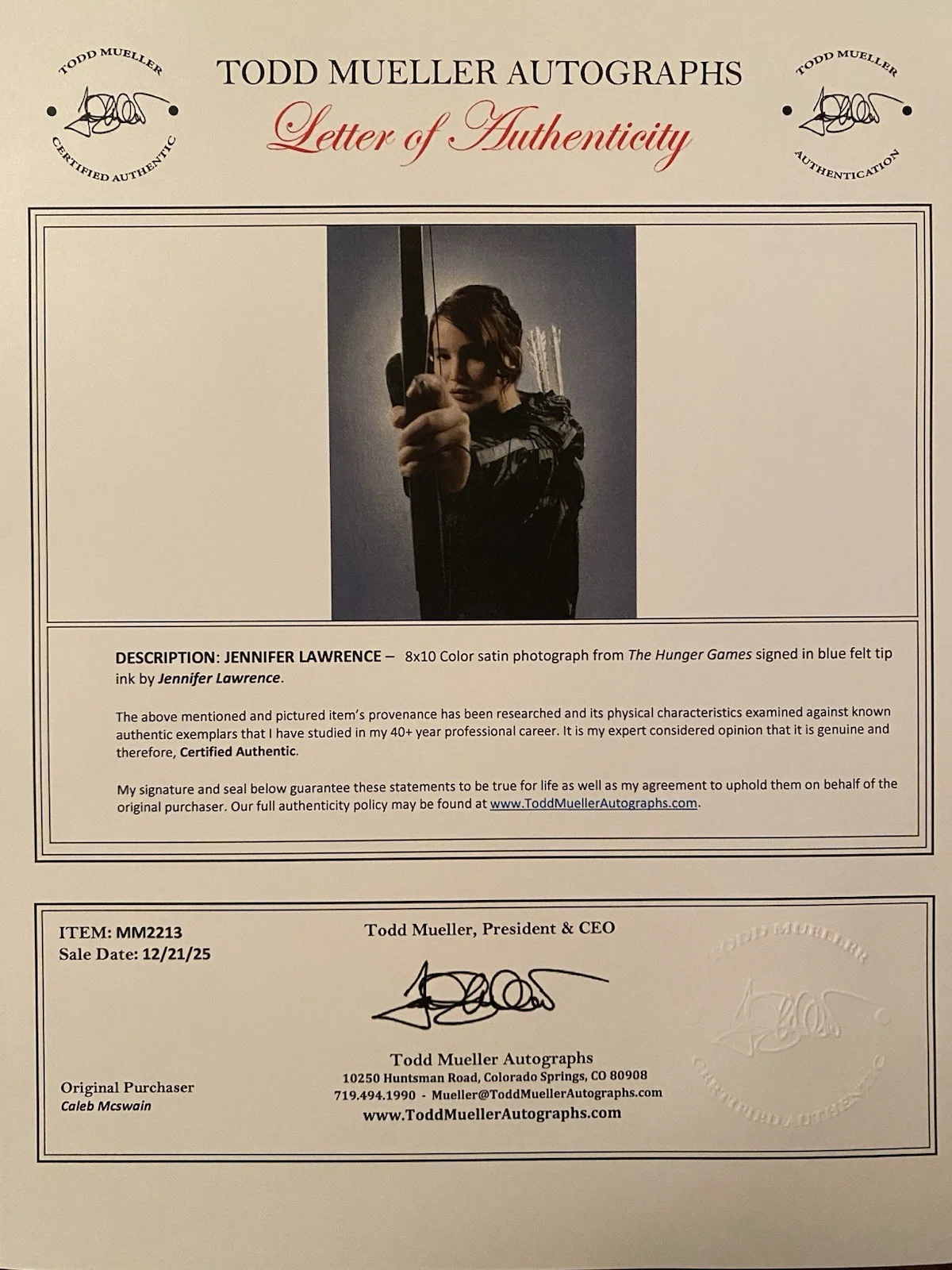 Jennifer Lawrence — Jennifer Lawrence Signed Autographed 8x10 Photo With COA The Hunger Games, image 4