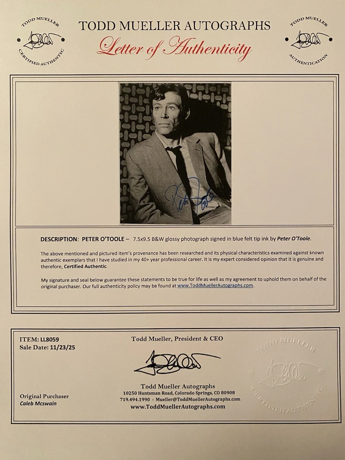 Peter O’Toole — Peter O’Toole Signed Autographed Photo With COA How To Steal A Million Lawrence, изображение 4