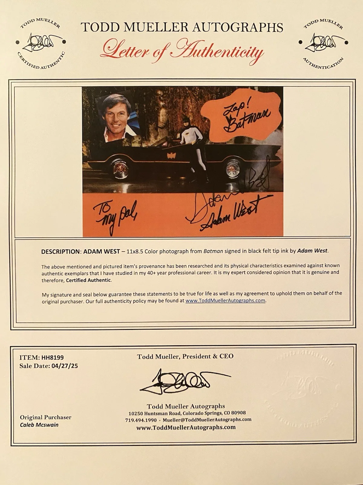 Adam West — Adam West Signed Autographed Batman 66 Photo With COA, image 4
