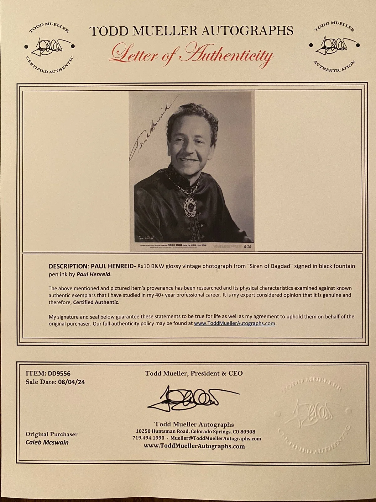 Paul Henreid — Paul Henreid Signed Autographed Photo With COA Casablanca Siren Of Bagdad Etc, изображение 3