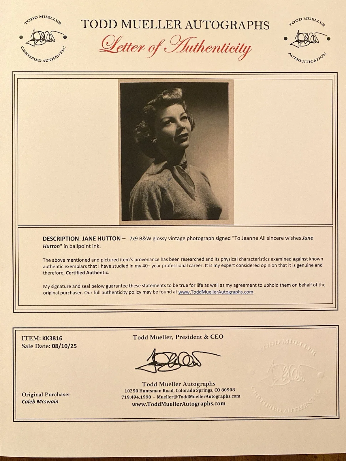 June Hutton — June Hutton Signed Autographed Photo With COA Wonder Man Slightly Terrific Hoedo, image 5