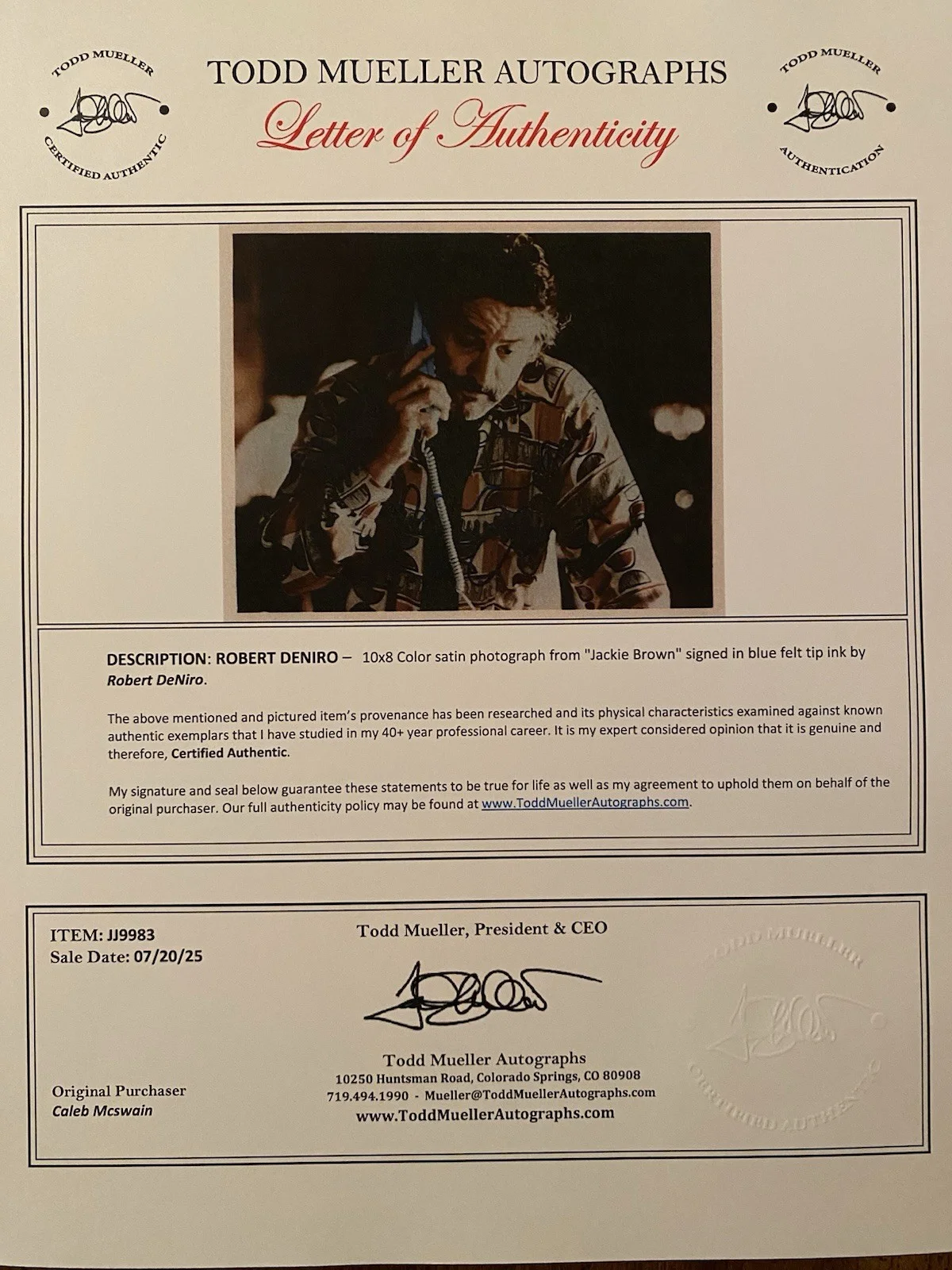 Robert De Niro — Robert De Niro Signed Autographed 10x8 Photo With COA Jackie Brown, изображение 4